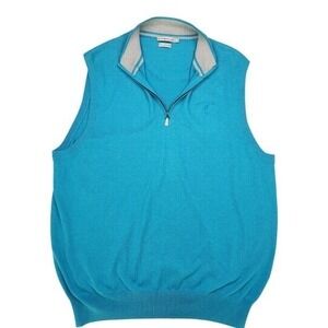 Peter Millar Sweater Vest Cashmere Cotton Blend XL Turquoise 1/4 Zip Spanish Bay
